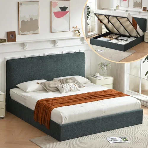 Miniatura 11 de Marco de cama de almacenamiento Queen con cabecero curvado, color crema