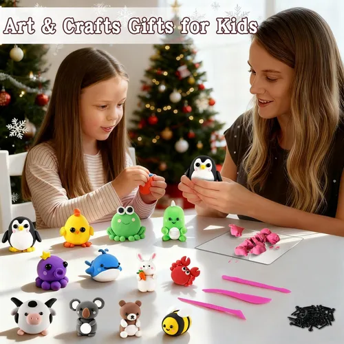 Miniatura 6 de Arcilla de modelado de secado al aire de Navidad para niños, kit de arcilla polimérica súper ligero y suave, juego de manualidades de animales