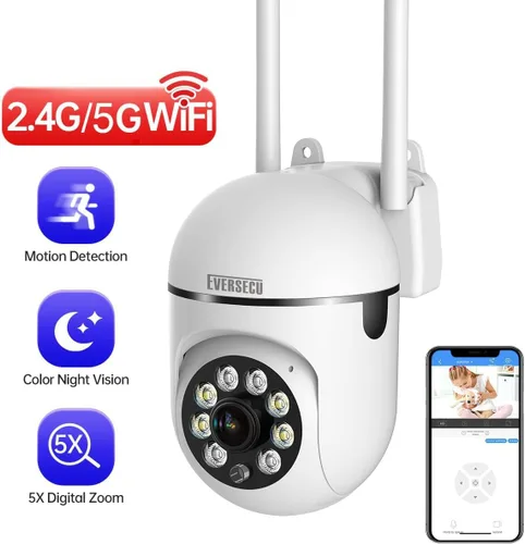 Miniatura 3 de EVERSECU Cámara de seguridad PTZ WiFi para exteriores 1080P, WiFi 5G, seguimiento automático, audio de 2 vías, visión nocturna Spotlight, compatible