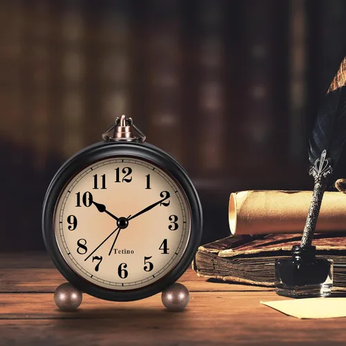 Miniatura 7 de Tetino Reloj despertador analógico, reloj de escritorio alimentado por batería con luz nocturna, silencioso, sin tictac, reloj despertador de diseño