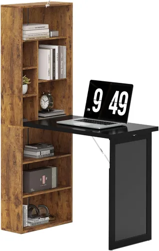 Miniatura 11 de HOMCOM Escritorio plegable convertible con pizarra, escritorio de computadora montado en la pared que ahorra espacio con estantes de almacenamiento
