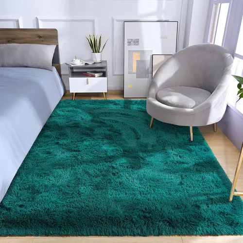 Miniatura 2 de Amearea Alfombra de pelo largo azul y verde de 5 x 7 pies, alfombra de felpa suave y mullida de lujo para sala de estar, alfombras grandes de Verde