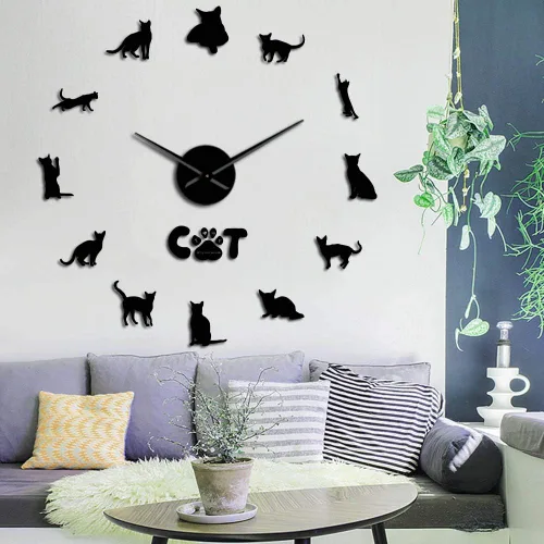 The Geeky Days Gato doméstico de pelo corto gatos abisinios sin marco, reloj de pared de bricolaje grande mudo pegatinas de pared Etiopía gato sala