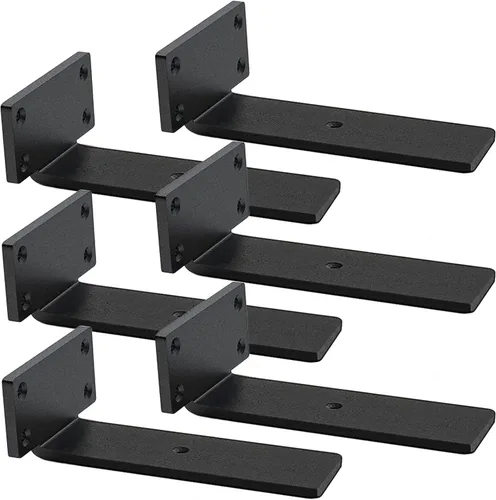 Miniatura 7 de Soportes de estante flotante resistentes - Soportes de L de metal negro industrial de 1/5 pulgada de espesor, soportes de estante de acero sólido