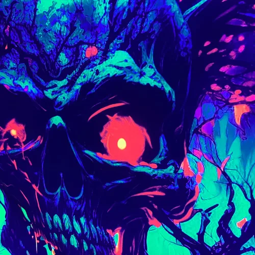 Miniatura 5 de SparkLia Tapiz de calavera de fuego con luz negra, esqueleto ardiente reactivo a los rayos UV, para colgar en la pared, brilla en la oscuridad