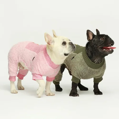 Miniatura 4 de Fitwarm Pijama mullido para perros, ropa de invierno para perros pequeños y niñas, mameluco para mascotas con pies, atuendo para gatos, rosa