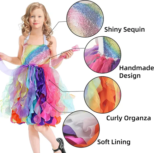 Miniatura 6 de Vestido tutú para niñas, vestido de tul con lentejuelas, vestido de princesa para niñas pequeñas, disfraz de fiesta de cumpleaños brillante