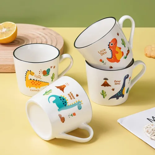 Miniatura 8 de Juego de 4 tazas de cerámica de dinosaurio de 13 onzas, tazas de dinosaurio para regalos, lindas tazas de porcelana de dibujos animados para leche