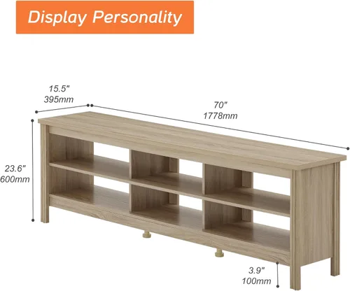 Miniatura 7 de WAMPAT Soporte de TV para 65/70/75 pulgadas, centro de entretenimiento de TV con almacenamiento, mesa consola moderna de mediados de siglo para sala