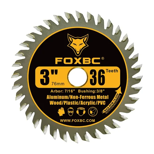 Miniatura 4 de FOXBC Hoja de sierra circular de carburo de 3 pulgadas, 36 dientes para madera, plástico, PVC, acrílico, aluminio con eje de 7/16", buje de 3/8