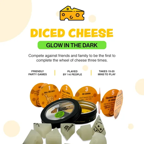Miniatura 2 de Diced Cheese Glow-in-the-Dark - Divertido y adictivo juego de dados para mayores de 15 años - Conquista las torres inclinadas del queso - No se