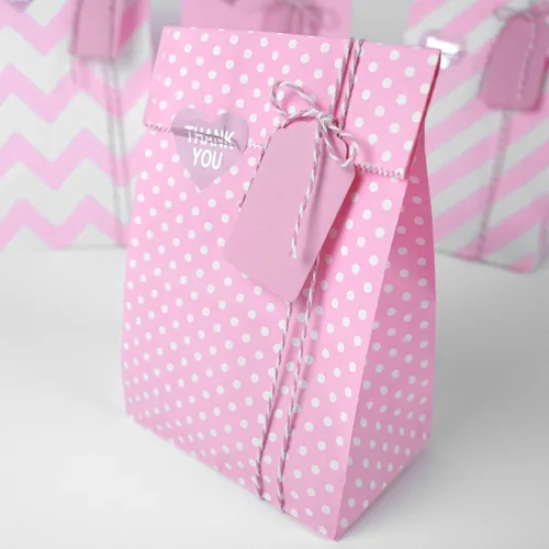Miniatura 7 de SMINTINE Paquete de 30 bolsas de golosinas rosas con calcomanías de agradecimiento, etiquetas de papel, cuerda de algodón para panaderos, bolsas