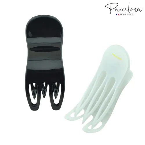 Miniatura 4 de Parcelona French Simply Bear Paw - Juego de 2 pinzas de acetato de celuloide mediano de 3 pulgadas para yoga y yoga (blanco y negro)