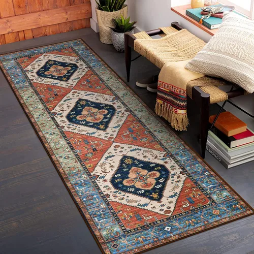 Miniatura 46 de Lahome - Tapete con diseño bohemio, pequeño, antideslizante, lavable, ultradelgado, con estampado oriental desgastado, para entrada, cocina