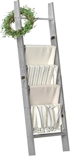 Miniatura 14 de HONEST OUTFITTERS Escaleras para Mantas para la Sala de Estar, Soporte de Mantas de 5 Niveles, Estante de Mantas Inclinado en la Pared, Estantes