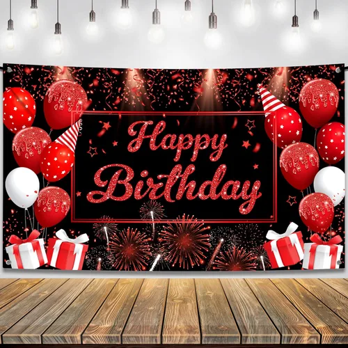 KatchOn, Cartel de feliz cumpleaños rojo y negro - Xtragrande 72 x 44 pulgadas | Cartel de fondo para decoraciones de feliz cumpleaños |
