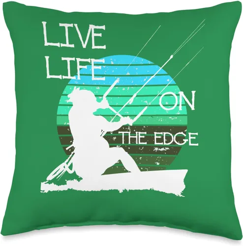 Kitesurf Gifts and Surf Lover Tees by taiche Vintage Sunset Retro Sunrise White Kitesurfer Silhouette 4 Throw Pillow, 16x16, Multicolor