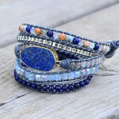 Miniatura 116 de ZOSOJONA - Pulseras bohemias hechas a mano de piedra natural, que dan vuelta, con cuentas de cristal de turquesa