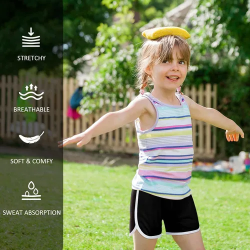 Miniatura 5 de Ruisita Pantalones cortos deportivos de 3 piezas para niñas y niños, pantalones cortos de entrenamiento de verano para niños pequeños, Blanco