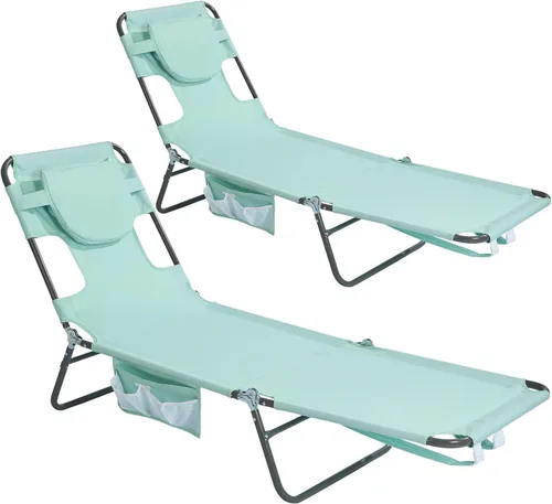 Miniatura 10 de Silla de salón de playa SunnyFeel para adultos con agujero para la cara, sillas de playa reclinables con mochila, silla de bronceado boca abajo