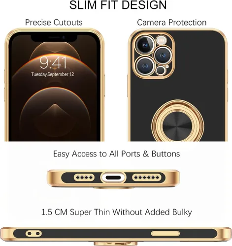 Miniatura 2 de BENTOBEN Funda para iPhone 12 Pro Max, iPhone 12 Pro Max con soporte de anillo de rotación atril flexible de TPU a prueba de golpes, protección