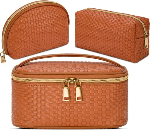 Miniatura 11 de KTMOUW Bolsa de Maquillaje 3 Piezas Bolsa de Cosméticos Impermeable Bolsa de Cosméticos Portátil de Viaje Bolsa Organizadora Tejida