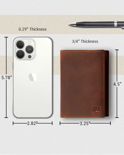 Miniatura 52 de Billetera de triple pliegue con RFID, cuero genuino, delgado, con ventana de identificación, bolsillo frontal, regalo para hombre