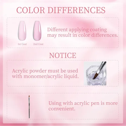 Miniatura 9 de ROSALIND Polvo acrílico rosa suave – 4.23 onzas / 4.23 oz polvo acrílico para extensión de uñas acrílicas, polvo acrílico de polímero profesional
