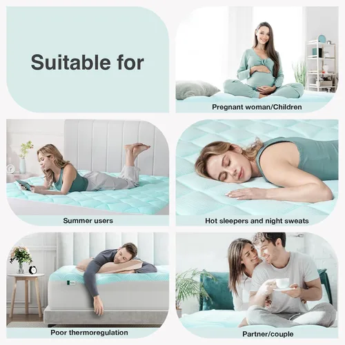Miniatura 9 de Novilla Cubrecolchón de espuma viscoelástica de doble capa con funda de enfriamiento desmontable para personas que duermen con calor, almohadilla