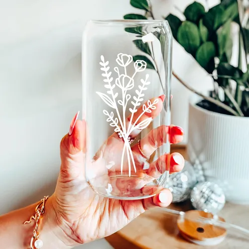 Miniatura 2 de Bonitas tazas de vidrio con tapas y pajitas, taza de café helado estética, tazas de flores, vaso personalizado con pajilla, regalos de cumpleaños