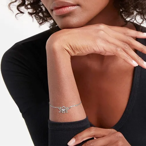 Miniatura 3 de ChicSilver - Pulsera delicada con cadena de eslabones de plata esterlina, personalizada con corazón, estrella, luna, punto o loto pequeños, plata
