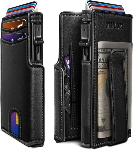 Miniatura 13 de miyozi Billetera para hombre, con clip para dinero, bolsillo para monedas, ventana para identificación, delgada, bolsillo frontal con bloqueo RFID