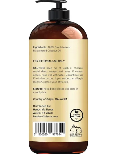 Miniatura 3 de Handcraft Blends Aceite de coco fraccionado – 16 onzas líquidas – 100% puro y natural – Aceite portador de alta calidad para piel, cabello y cuerpo