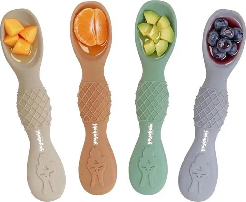 Cucharas de silicona para bebés de 6 meses, cucharas de alimentación para bebés sin BPA, cucharas de autoalimentación para bebés de 6 a 12 meses,