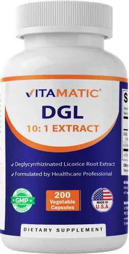 Vitamatic DGL Regaliz 10:1 Extracto de 380 mg con L-glicina 50 mg por cápsula – Cápsulas a base de plantas – Suplemento herbario concentrado –