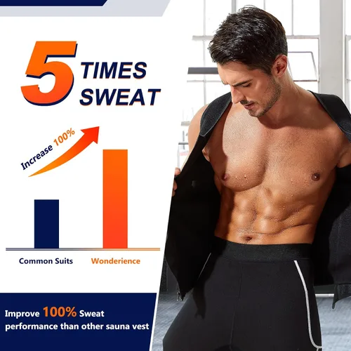 Miniatura 2 de Wonderience Traje de sauna de neopreno para hombre, chaleco de entrenamiento de cintura, con cremallera, moldeador de cuerpo con camiseta sin mangas