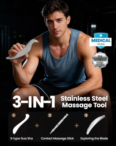 Miniatura 2 de lifechill Herramienta Gua Sha de acero inoxidable 3 en 1, herramientas profesionales de masaje de punto de activación y raspador de liberación