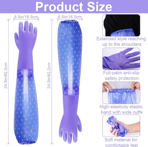 Miniatura 2 de XANGNIER Guantes largos para limpiar el baño, guantes impermeables resistentes a los productos químicos, longitud del codo, brazo completo de PVC 1