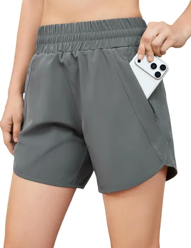 Miniatura 6 de Pantalones cortos deportivos para correr de 5 pulgadas para mujer, cintura alta, de secado rápido, ligeros, con bolsillo con cremallera, UPF 50+