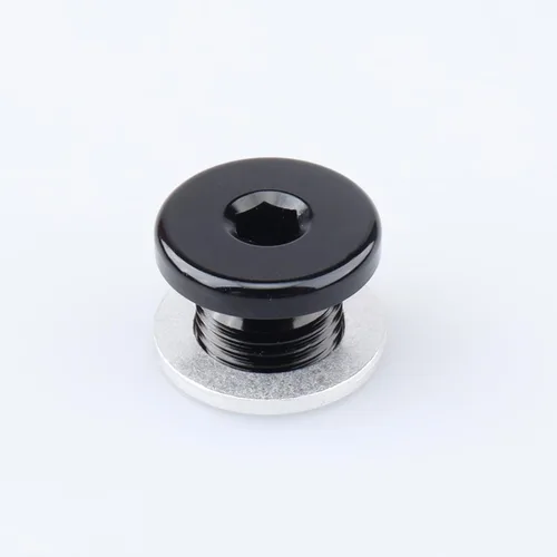 Miniatura 3 de AC PERFORMANCE Enchufe de puerto métrico de aluminio M10 x 1.0 negro de perfil bajo con tapón hexagonal y arandela de aluminio