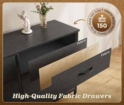 Miniatura 6 de Huuger Cómoda de 78.7 pulgadas de largo para dormitorio, cómoda de tela con 15 cajones para armario, soporte de TV grande para TV de 65, 75, 85