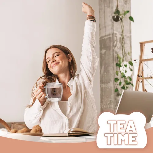 Miniatura 6 de Patelai Linda taza de oso con asa de vidrio de doble pared para té, café y leche, taza de espresso aislada, taza de Navidad, taza de cerveza, lindo