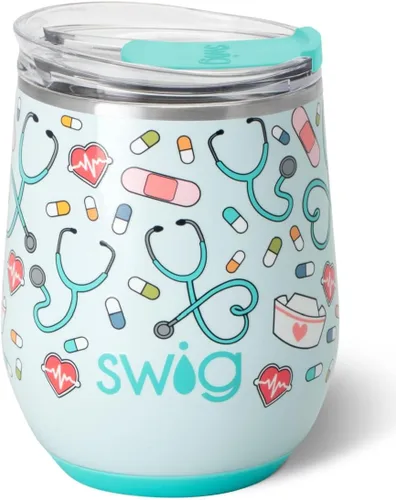 Miniatura 25 de Swig Life Vaso de vino de 12 onzas con tapa, acero inoxidable, apto para lavavajillas, portátil, triple aislamiento (todos los americanos)