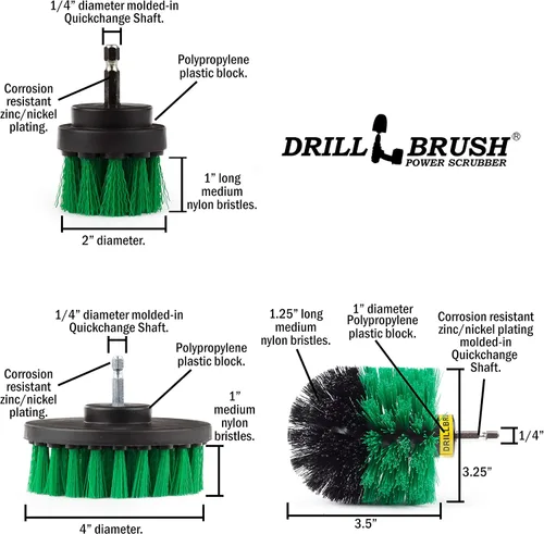 Miniatura 5 de Drillbrush Suministros de limpieza de cocina – Almohadillas para fregar todo el hogar y cepillos de rigidez media – Kit de cepillo de limpieza
