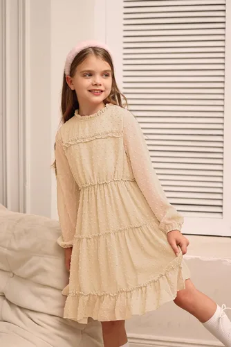 Miniatura 2 de GRACE KARIN Vestido escalonado con volantes para niñas, vestido acampanado de manga larga con lunares suizos, 6-12 años