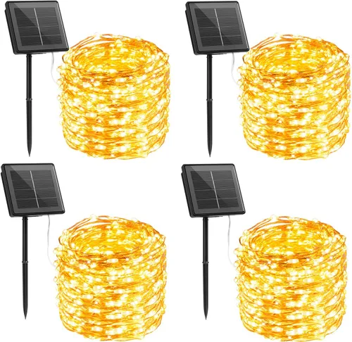 Miniatura 12 de Brightown Guirnalda de luces solares, 2 paquetes de 200 luces LED solares de 66 pies con 8 modos, luces solares impermeables para exteriores, patio