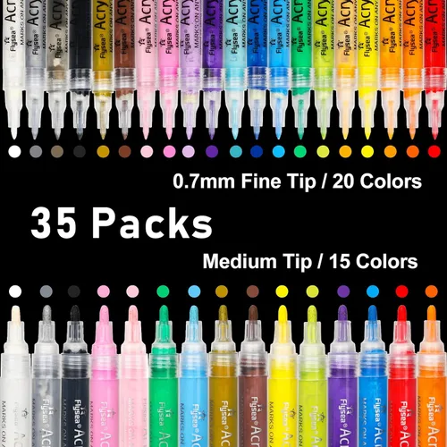 35 rotuladores de pintura acrílica, doble paquete de punta extra fina y media, para pintura en roca, taza, cerámica, vidrio, madera, pintura de