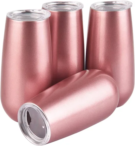 Miniatura 2 de Paquete de 4 vasos de copa de champán con doble aislamiento sin tallo, 6 onzas, irrompibles y reutilizables, copas de cóctel para brindar, gran