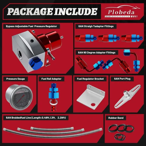 Miniatura 2 de Kit regulador de presión de combustible EFI con retorno de derivación 0-100 psi, medidor de presión, conectores de manguera de línea de combustible