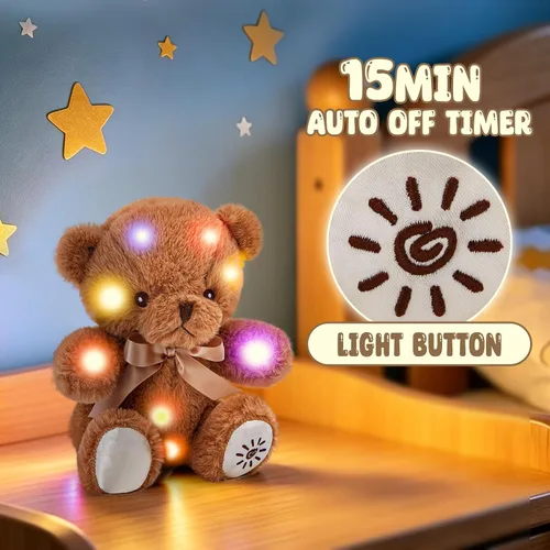 Miniatura 4 de BSTAOFY Oso de peluche con luz marrón, oso de peluche brillante, juguete de peluche suave para niñas y niños, regalos de cumpleaños, 8 pulgadas